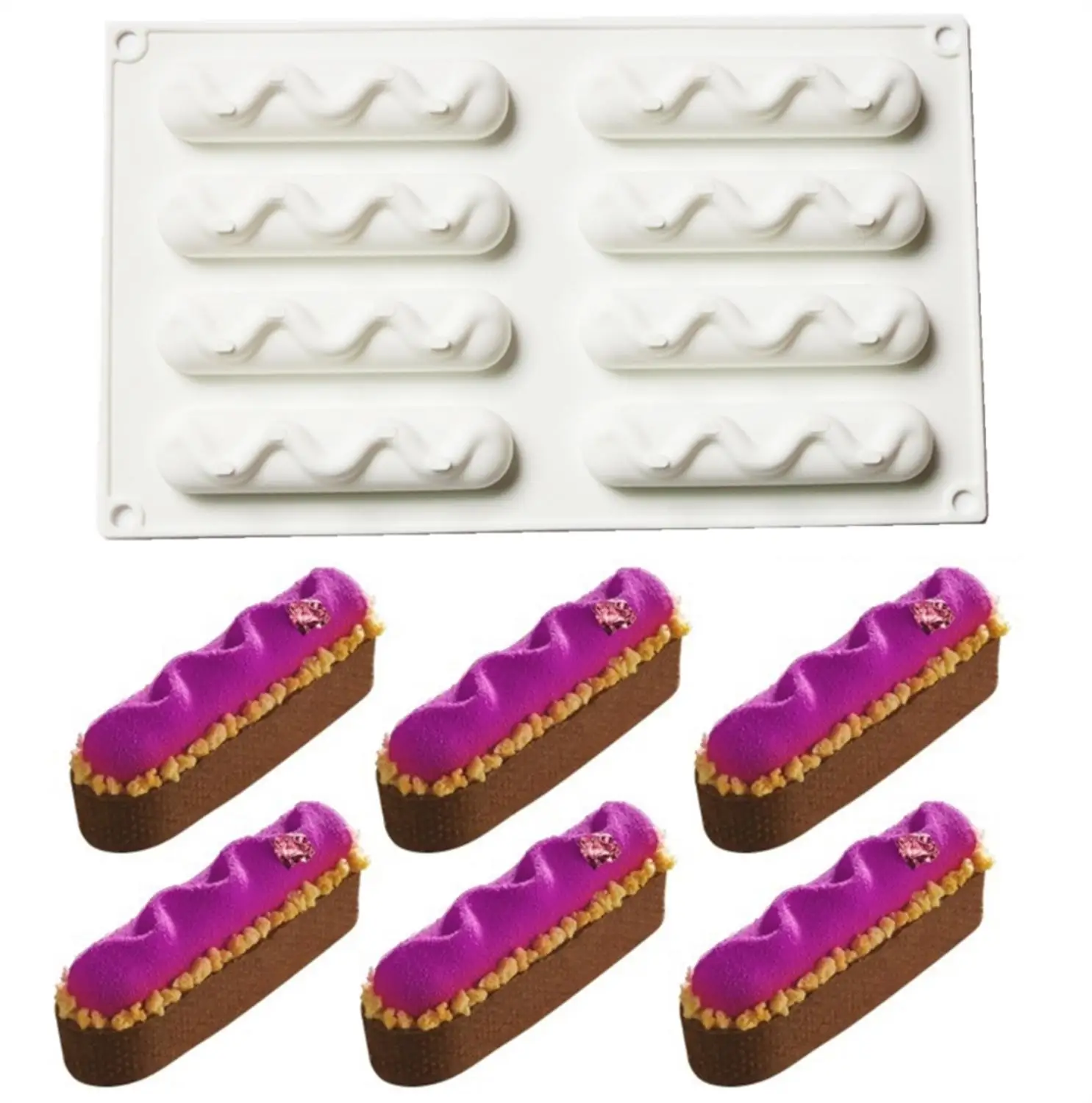 

8 Holes Oval Wave Curved Dessert Silicone Cake Mold Mousse Cake Decorating Tools For Baking Pastry Mould Chocolate Tools