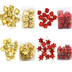12PCS/lot Red Gold Christmas Star Heart Tree Ornaments for 2021 Noel Decorations Xmas Kids Crafts Home Party Pendants