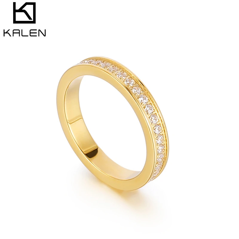 KALEN Female's Channel Setting Tri-color Fashion Simple Elegent Initial Round Stainless Sturdy Ring