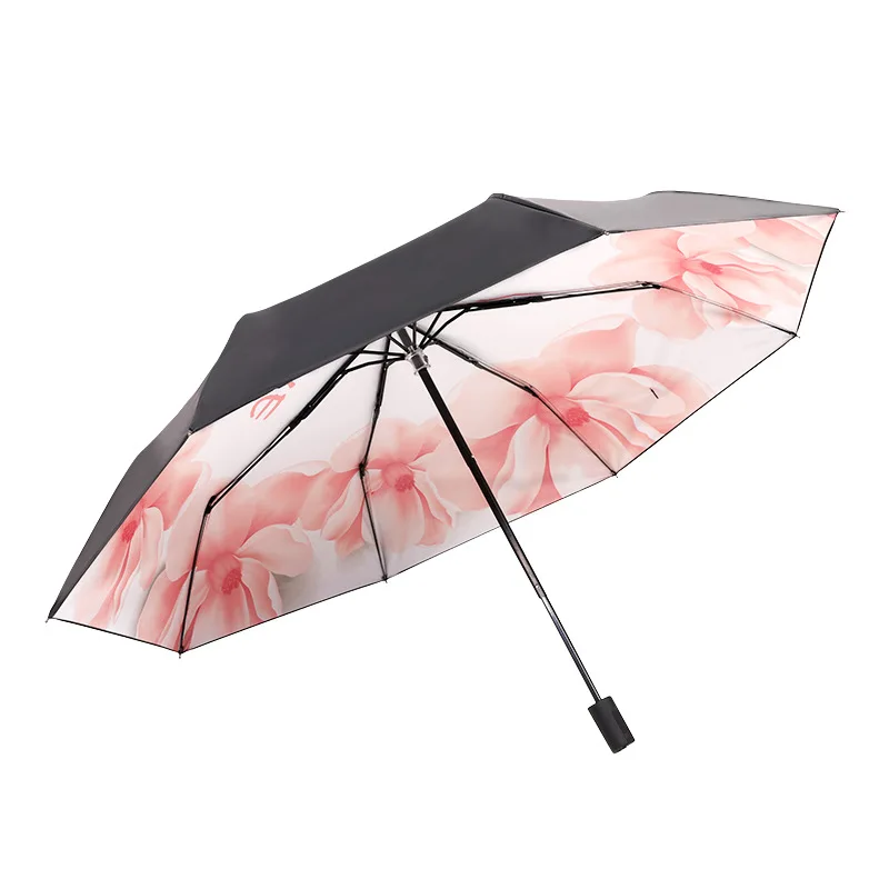 

Three fold umbrella female small fresh black glue folding rain dual-use umbrella sun protection ultraviolet rays