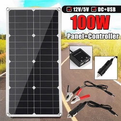 Large Solar Panel 100W 18V Portable Solar Charger Dual Output Interface Waterproof Solar Board for RV Car Boat Camping Battery