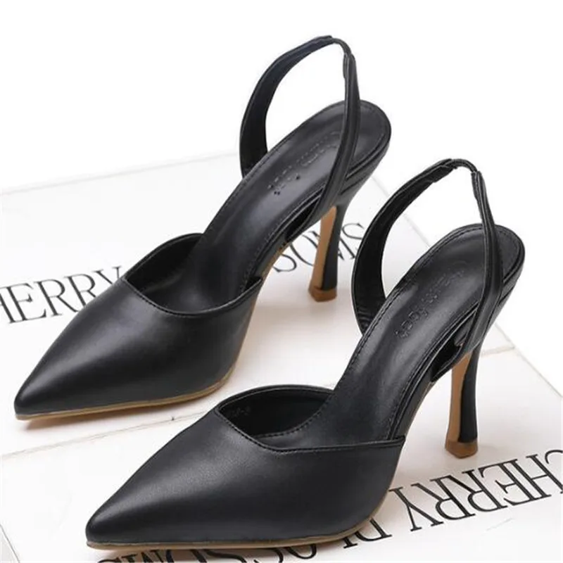 

2022 New Pointed European And American Summer Leather Shallow Mouth High Heel Stiletto Fashion Simple Sandals Pumps Women