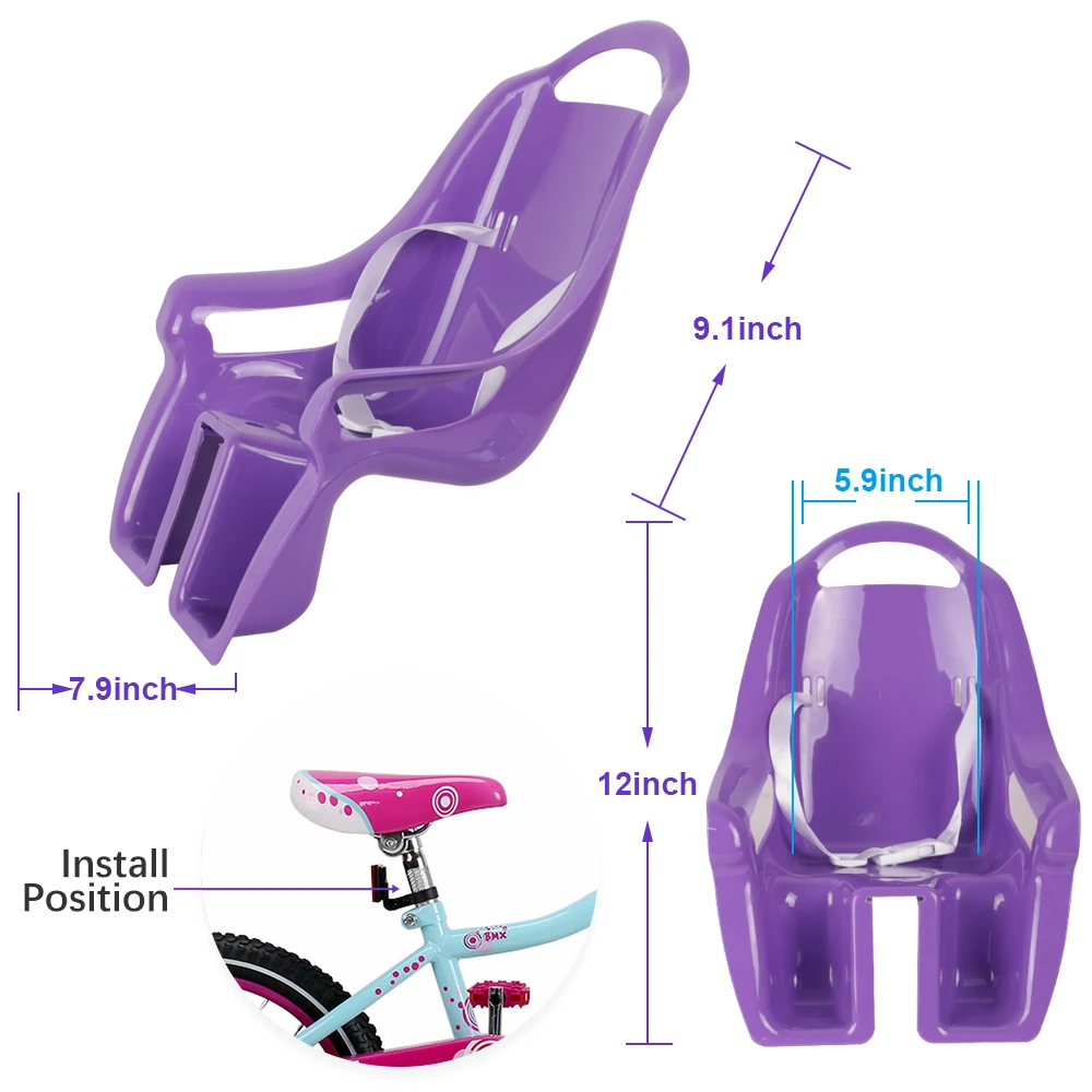 HILAND, tija de sillín de bicicleta para niños, asiento de muñeca con soporte para bicicleta de niño con pegatinas decorativas, bicicleta de bebé,