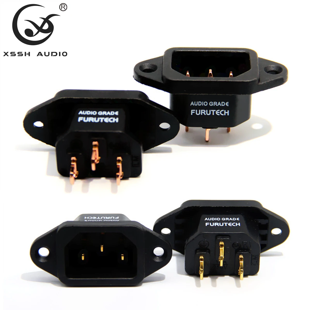4pcs Power Socket YIVO Audio T1 DIY HIFI Brass Plating Gold Red Copper Female IEC Inlet 3Pin AC 250V 10A Elecrtric Plug Outlet