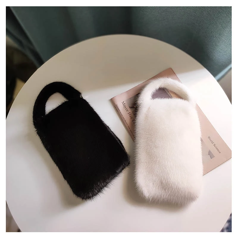 

2021 Mobile Phone Bag Mini Coin Purse 100% Mink Leather Bag Portable Small Bag All-Match Whole Skin Mink Fur Lady Liagonal Bag