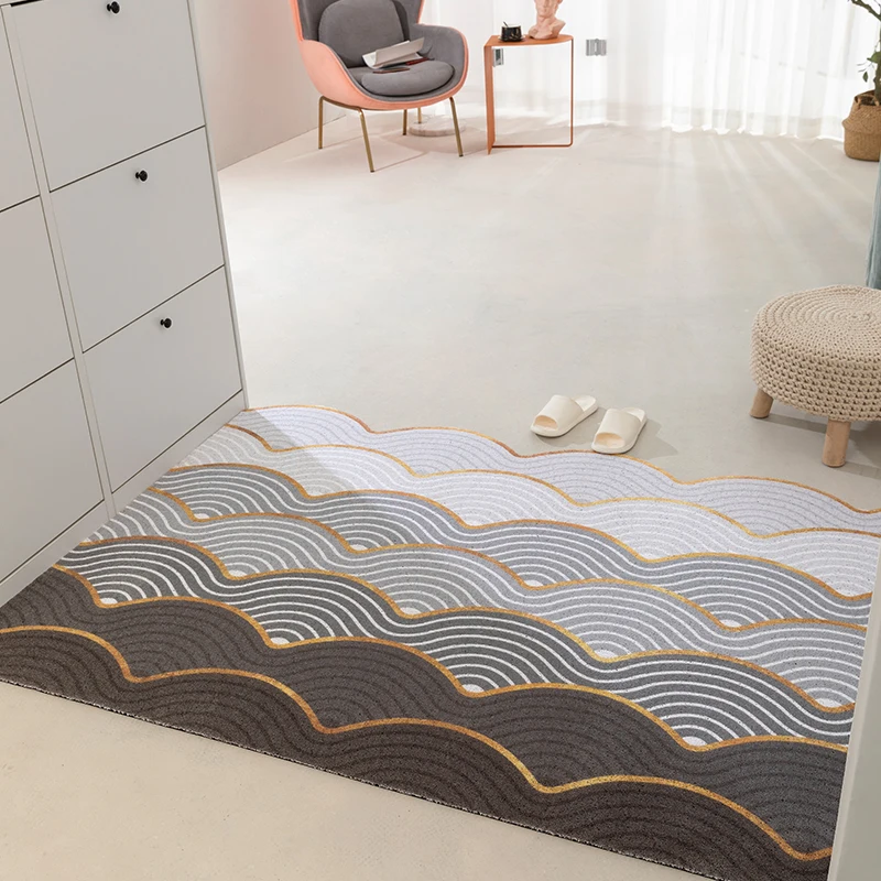 Washable Non-Slip PVC Rubber Carpet, Striped Printed Doormat, Geometry Outdoor Rug, Shoes Scraper, Area Rugs for Bathroom