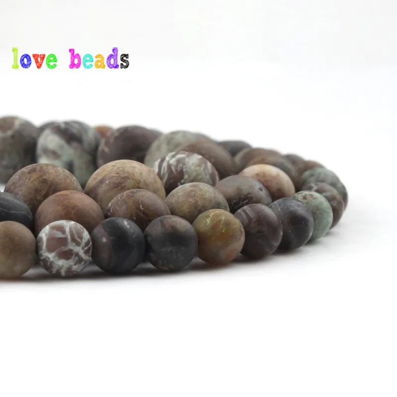 Natural Matte Stone Beads 6/8/10mm Dull Polish Snakeskin Japsers Brown Round Beads for Jewelry Making DIY Bracelet Necklace 15\'\'