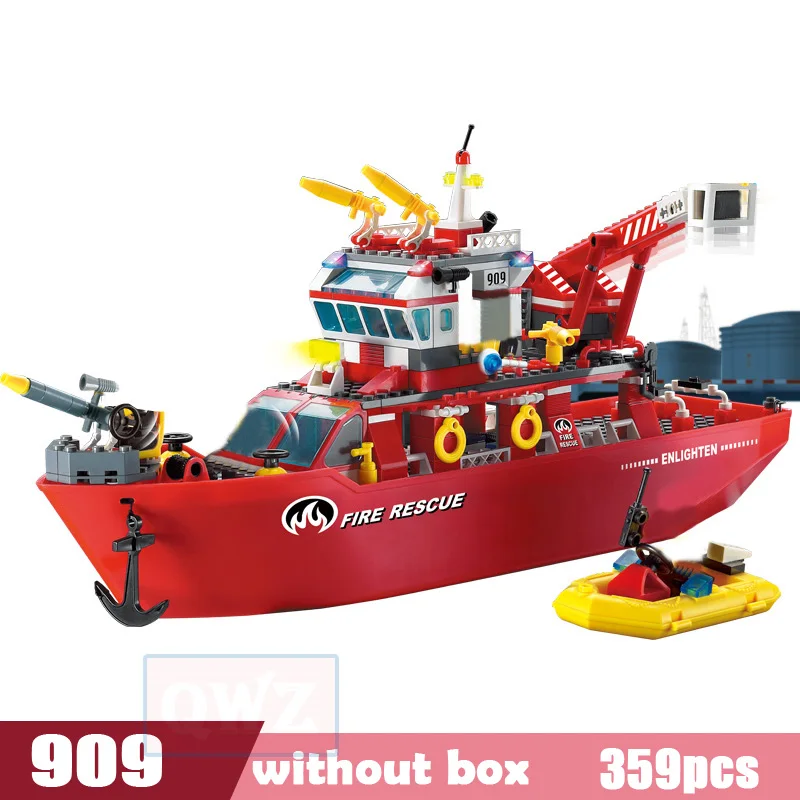 City Fire Station Building Blocks Truck Helicopter Boat Car Firefighter Bricks Assembled DIY Educational Toys For Children Gifts