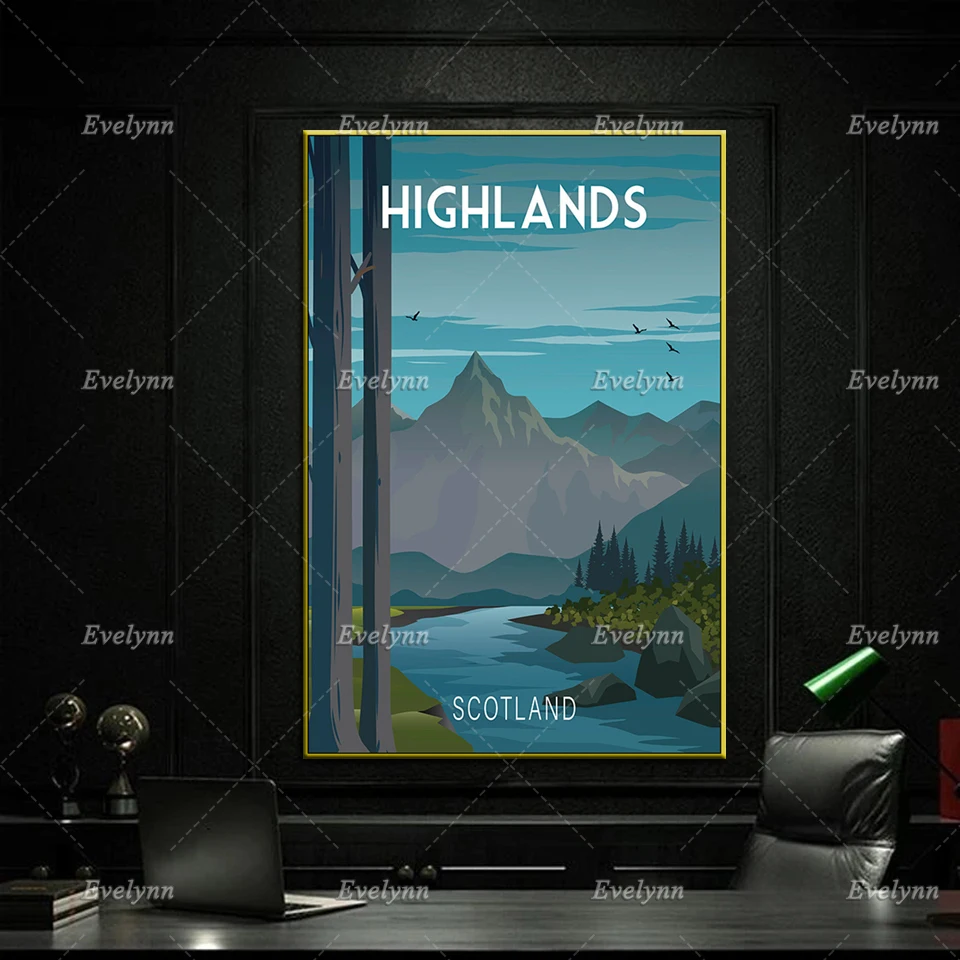 Scotland Travel Poster, Highlands Print, Scotland Wall Art, Scotland Travel Print, Highlands Posterposter Home Decor Canvas