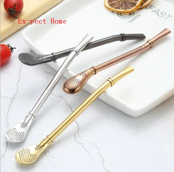 

100pcs Stainless Steel 304 Drinking Straw Spoon Tea Filter Pipet Straws Bombilla Gourd Reusable Tea Tools Washable Bar Drinkware