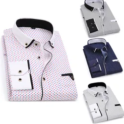 2024 New Men Print Long Sleeve Shirts High Quality Skin-friendly Fabric Square Collar Tops Business Casual Wear Formal Dress