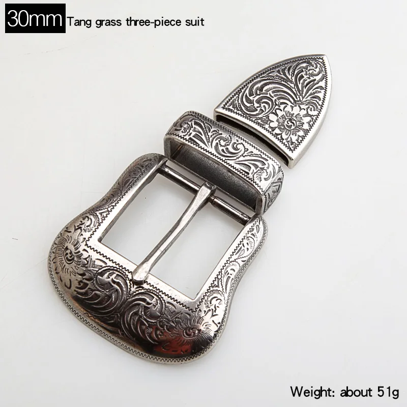 Ceinture en métal plaqué argent pour hommes, style vintage, boucle en relief, 3 pièces, bricolage, cuir, artisanat, 3 pièces, ensemble