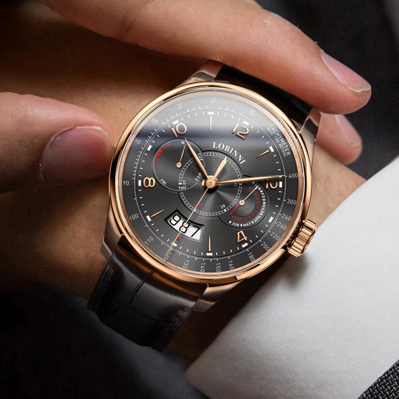 LOBINNI Top Luxury Mens Automatic Mechanical Watch Date Week Multi Function Watch Sapphire Waterproof Clock Relogio Masculino