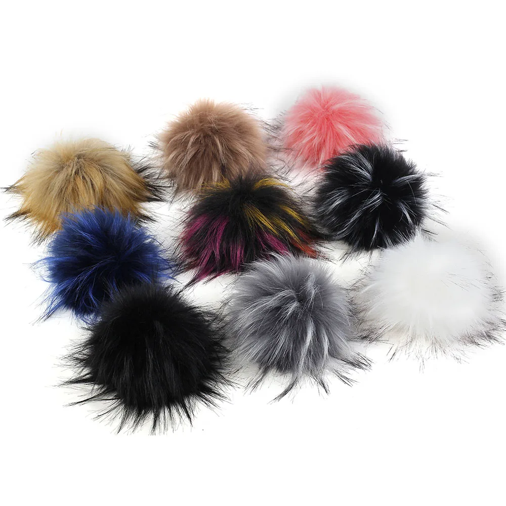 Geebro 15 CM Handmade DIY Hairball Hat Beanie Balls Faux Fur Pom Pom Wool Ball With Buckle Bags Accessories Female Winter Caps