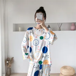 170Kg Plus Size Women's Cartoon Printed Home Service Bust 168cm 6XL 7XL 8XL 9XL 10XL 11XL Long-Sleeved Trouser Loose Pajamas