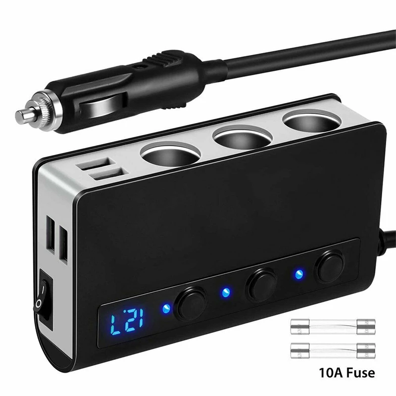 3 Way Car Cigarette Lighter Socket Splitter 12V 24V Multi USB Car Charger Voltmeter Power Adapter Charger For Auto Supplies