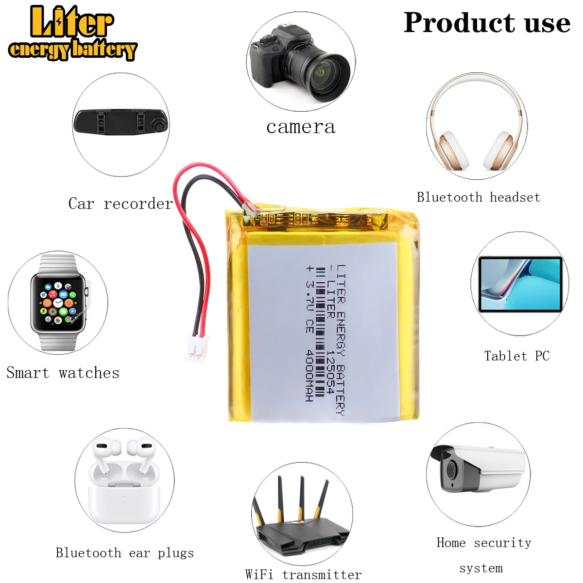 JST XHR 2.0mm 2pin 3.7V 4000mah 125054 Lithium Polymer LiPo Rechargeable Battery For Mp3 Mp4 Mp5 DIY