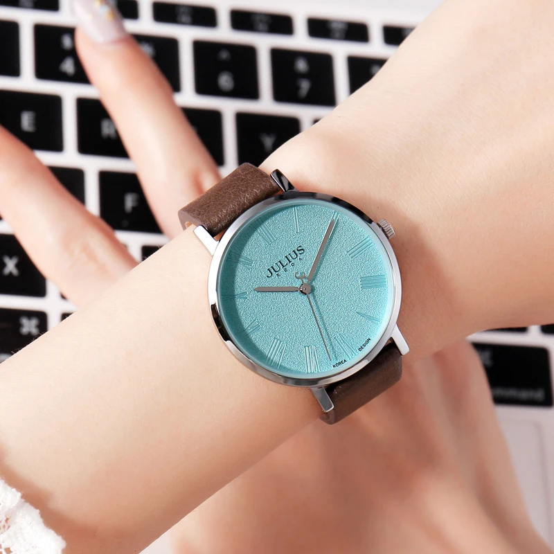 Simple Retro Women\'s Watch Japan Quartz Large Big Hours Top Fashion Dress Bracelet Leather Girl Birthday Gift Julius No Box