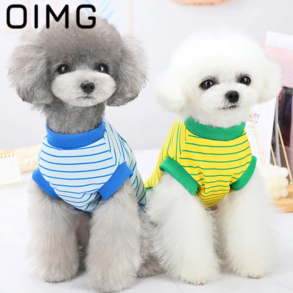 OIMG Striped Puppy Clothing Cute Small Dogs Clothes Pomeranian Spitz Spring Pets Cats Outfits Cartoon Dogs Hoodies Sweatshirts