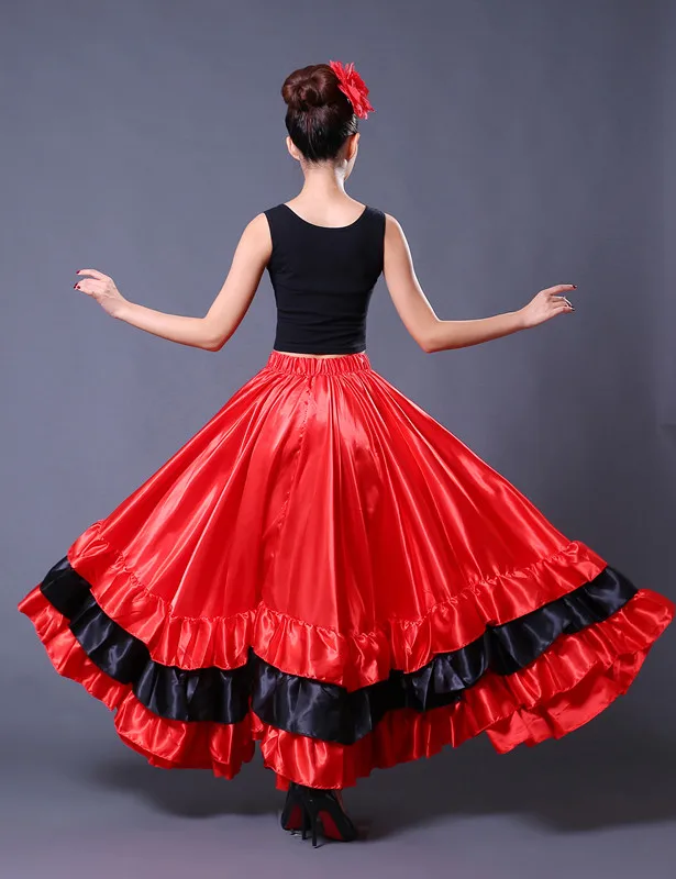 ผู้หญิง New Bullfighting กระโปรง Belly Dance ผู้ใหญ่เปิดสแควร์ Oriental เต้นรำ Flamenco Dance กระโปรง360 540 720องศา