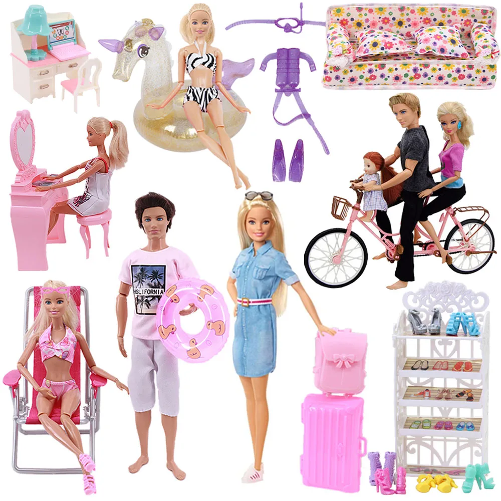 Barbies unicórnio boneca roupas sapatos cremalheiras acessórios móveis cadeira de praia sofá mesa bikini maiôs bicicleta para barbies boneca