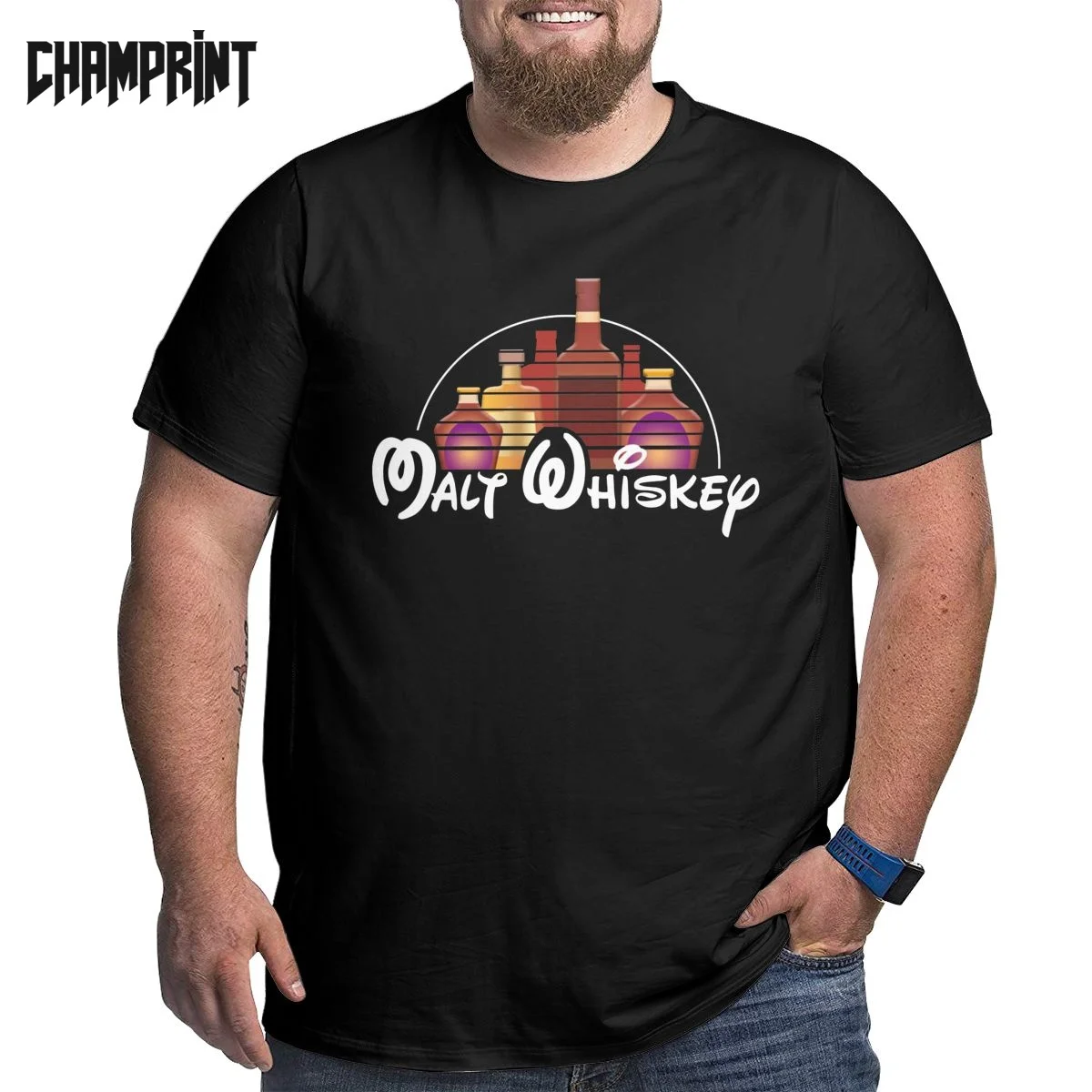 Men's Malt Whiskey Beer Drunk T Shirts 100% Cotton Tops Vintage Short Sleeve Crewneck Big Tall Tee Shirt Plus Size Big Size