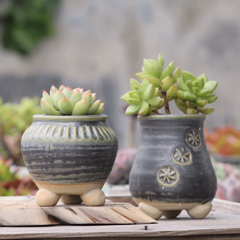 New Creative Succulent Plant Pot Retro Ceramic Pot Old Small Old Pile Pot Stoneware Breathable Porcelain Thumb Ornament Glazed