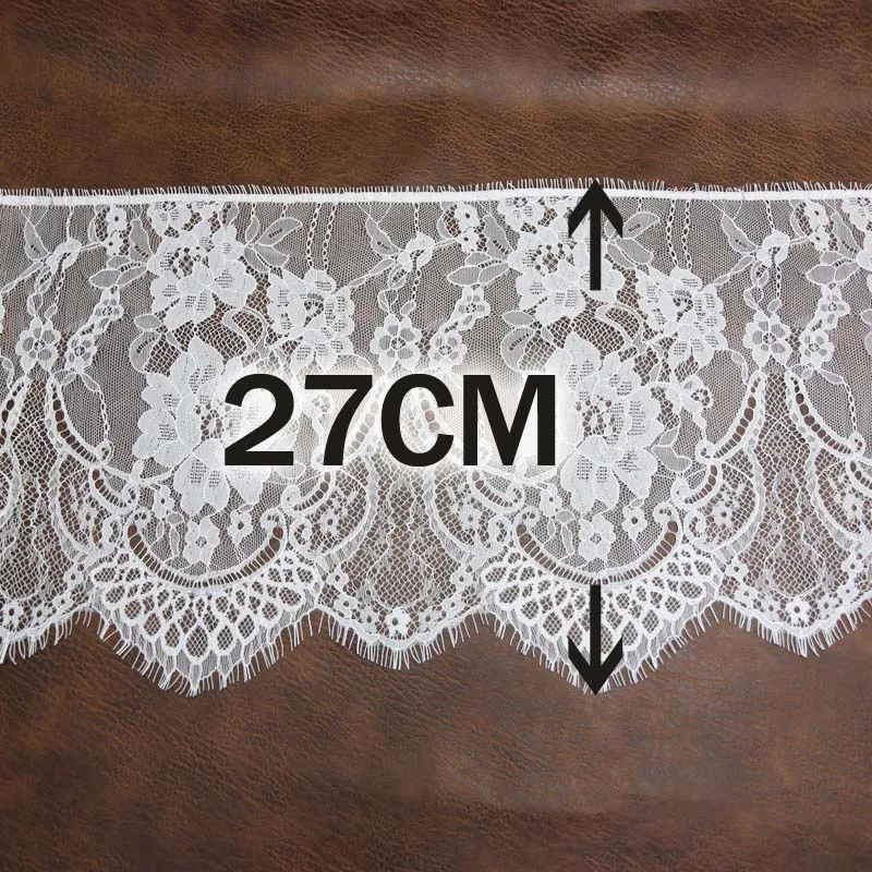 (3 meters/lot) 27cm White eyelash lace fabric Trim Decoration Love Wedding dress accessories