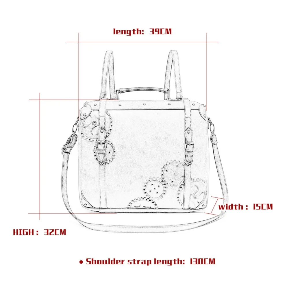 Norbinus Steampunk Einzelne Umhängetaschen Vintage Damen Handtaschen Gothic Messenger Umhängetasche Damen Nieten Top-Griff Taschen Pack – Detail 32