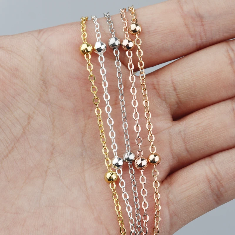 SAUVOO 10yards Copper Clad Iron Beaded Satellite Cable Chain Rolo Chains for DIY Necklace Bracelet Jewelry Making Accessories