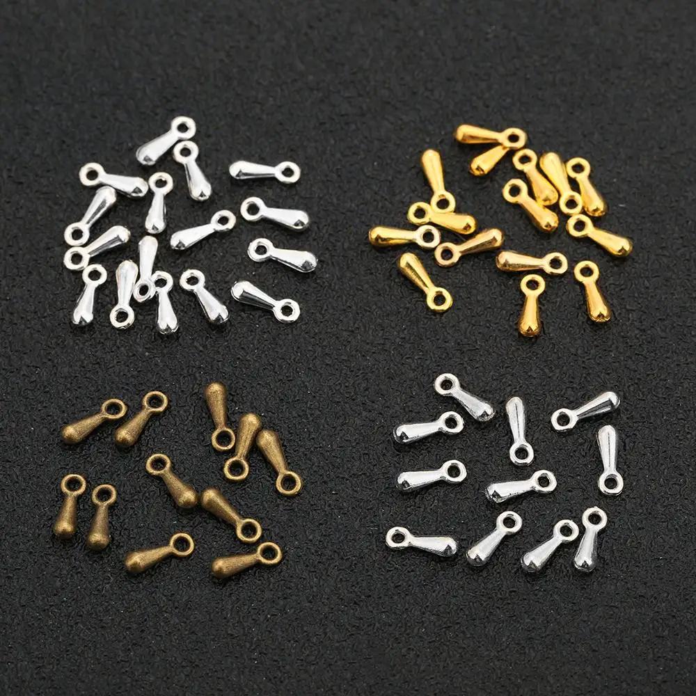 100pcs 2x7mm 3x9mm Tear Drop pendants Charms Gold/Silver/Bronze/Rhodium Color Tail Extend Chain End Beads DIY Jewelry Findings