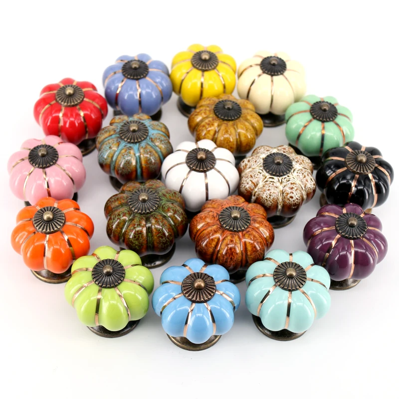 1x Ceramic Pumpkin Handle Pull Knobs Cabinet Door Cupboard Drawer Knobs Locker for Home Kitchen Decoration