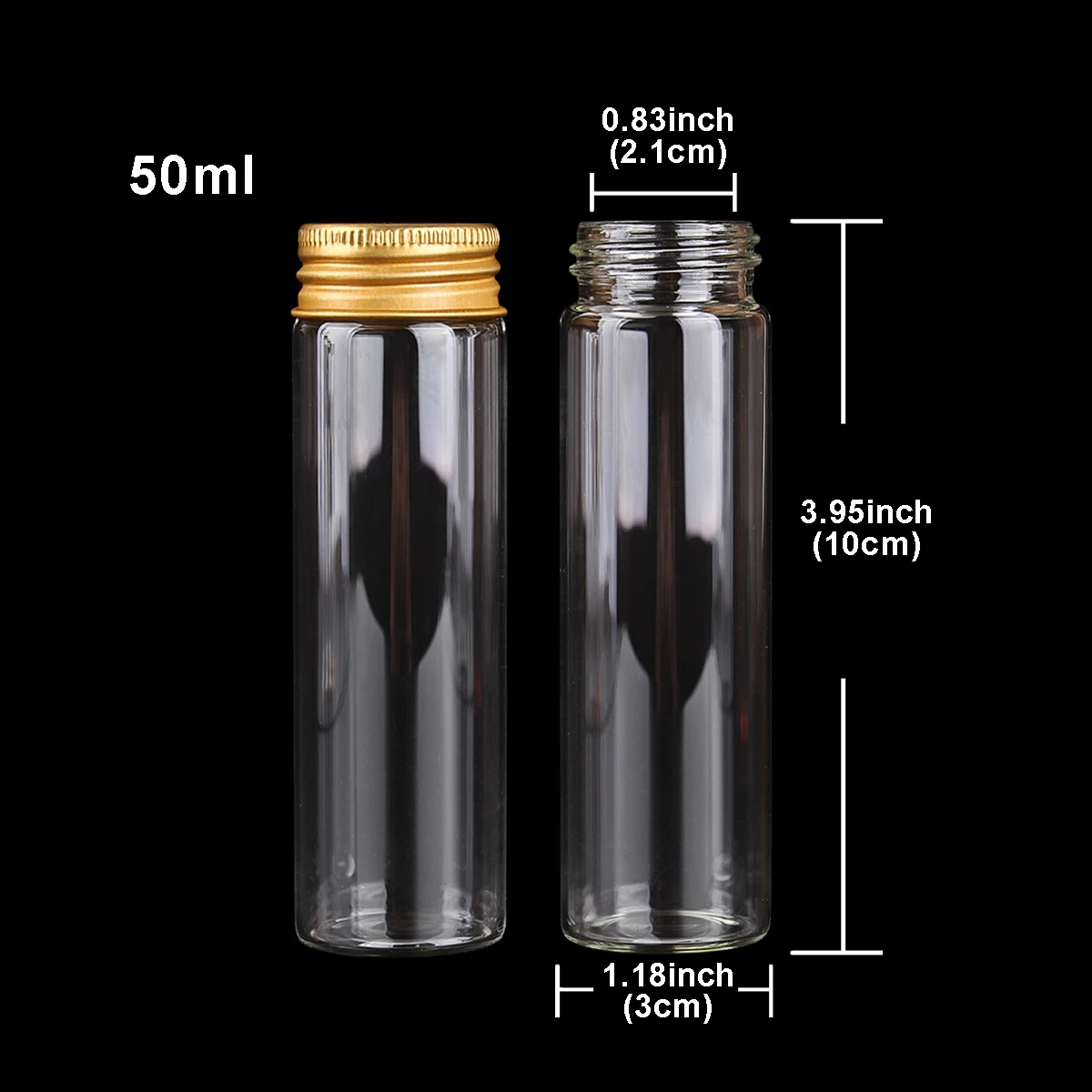 5pcs 50ml 30*100mm Glass Jars with Golden Aluminum Caps Potion bottles Glass Bottle Glass vessels Spice Jars Perfume Bottles