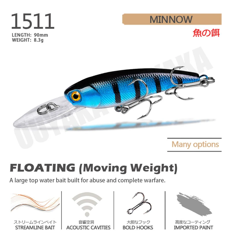 Floating Fishing Equipment Lures Minnow Isca Artificial Weights 8.3g 90mm Articulos Wobblers Pesca Trolling For Blackfish Leurre