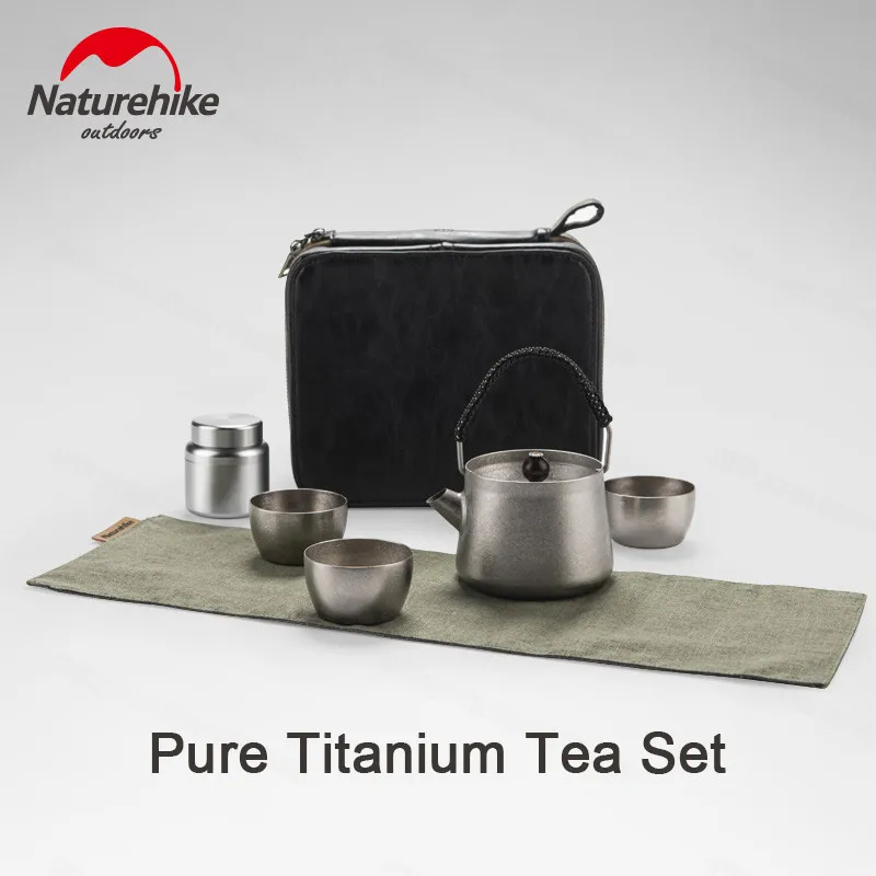 Naturehike Pure Titanium Tea Set Ultralight 250g Portable 250ml Teapot With 40ml Tea Cup Daily Outdoor Leisure Relax Life