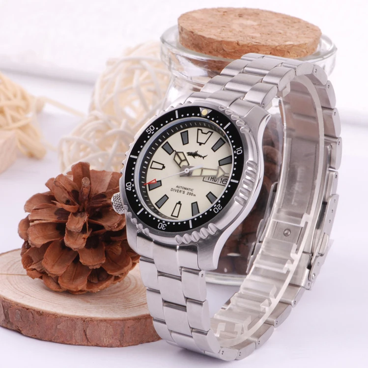 Heimdallr Men Diver Watch 43.5mm Mechanical Wristwatch 200M Waterproof Full Luminous Dial NH36A Sapphire Week Date