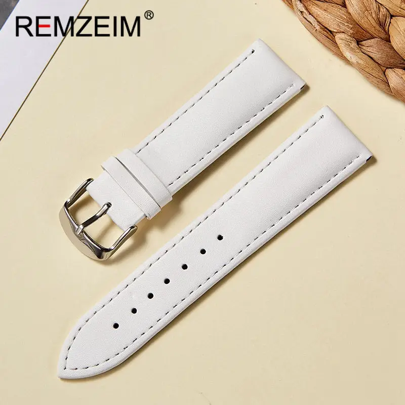 Universal Smooth Genuine Leather Watchband 14mm-22mm Pink/Blue/Brown/Purple/Black/White Breathable Calfskin Strap Quartz Watch