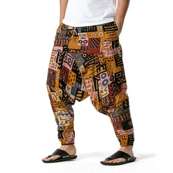 Pantaloni sportivi da uomo in lino di cotone pantaloni sportivi pantaloni a vita bassa stampa africana pantaloni larghi Harem uomo Casual Hip Hop Streetwear pantaloni sportivi uomo