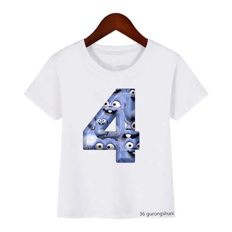 New Funny Grizzly Bear Lemming Cartoon 2-9 Number Print Kids T Shirt Children Happy Birthday Present Clothes Boys/Girls T-Shirt