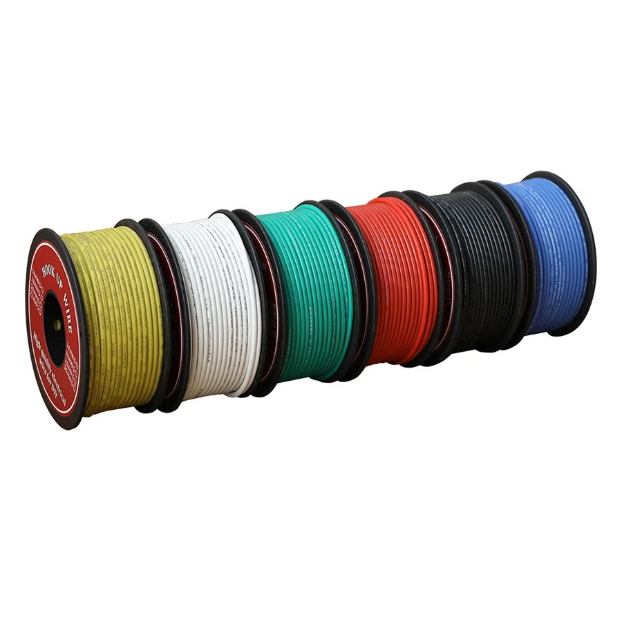 20-35m Electrical Wire UL3132 24AWG Soft Silicone Insulator Stranded Hook-up Wire Tinned Copper 300V 6 Colors for DIY Toys Lamp