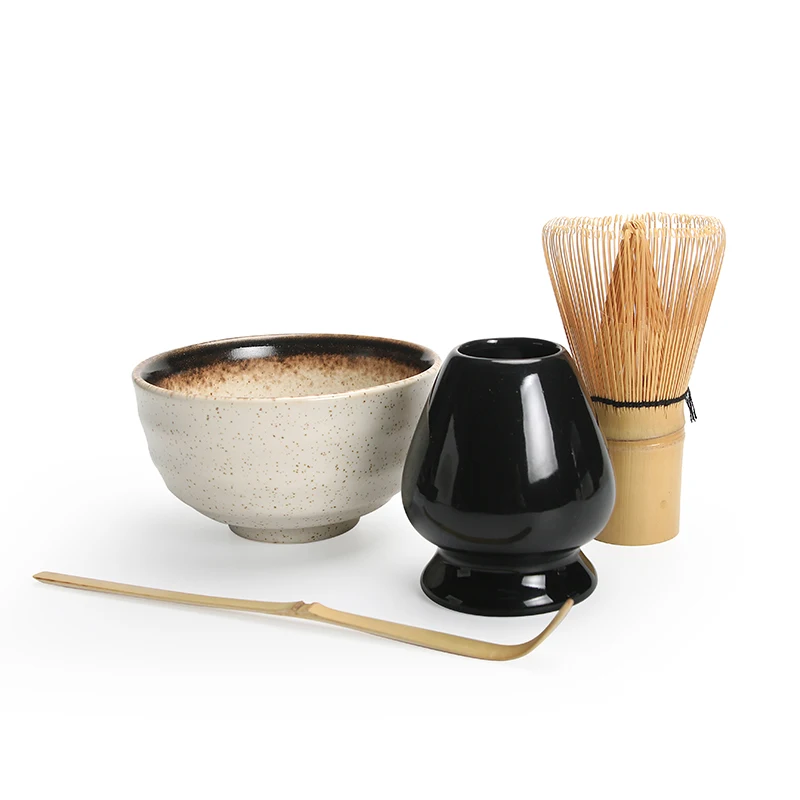 4pcs/set traditional matcha giftset natural bamboo matcha whisk scoop ceremic Matcha   Bowl Whisk Holder japanese tea sets