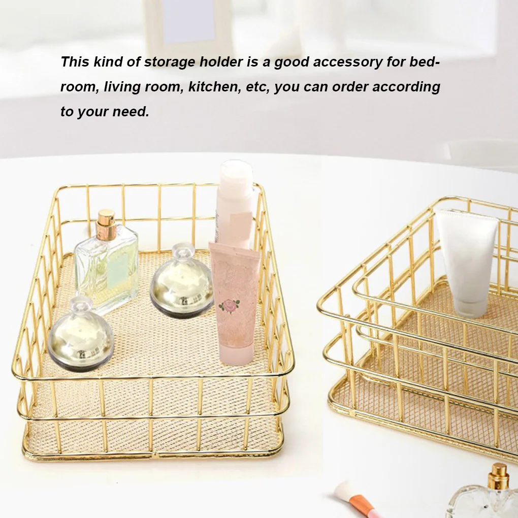 S L Size Storage Basket Golden Iron Storage Basket Multifunctional Wire Mesh Desktop Storage Organizer for Home Wicker Supplies