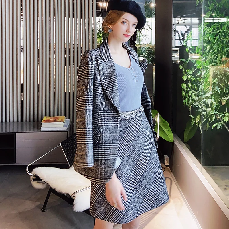 Dabuwawa Autumn Vintage A-Line Plaid Skirts Women Winter Skirt Diamond High Waist Zipper Skirt Ladies Spring DO1DSK002