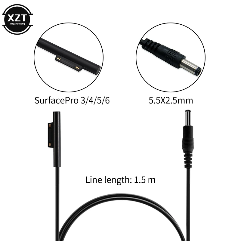 For Microsoft Surface Pro6 Pro5 Pro4 Pro3 Book 1.5M Portable DC 5.5*2.5MM Power Charge Cable Fast Charging Adapter Charger