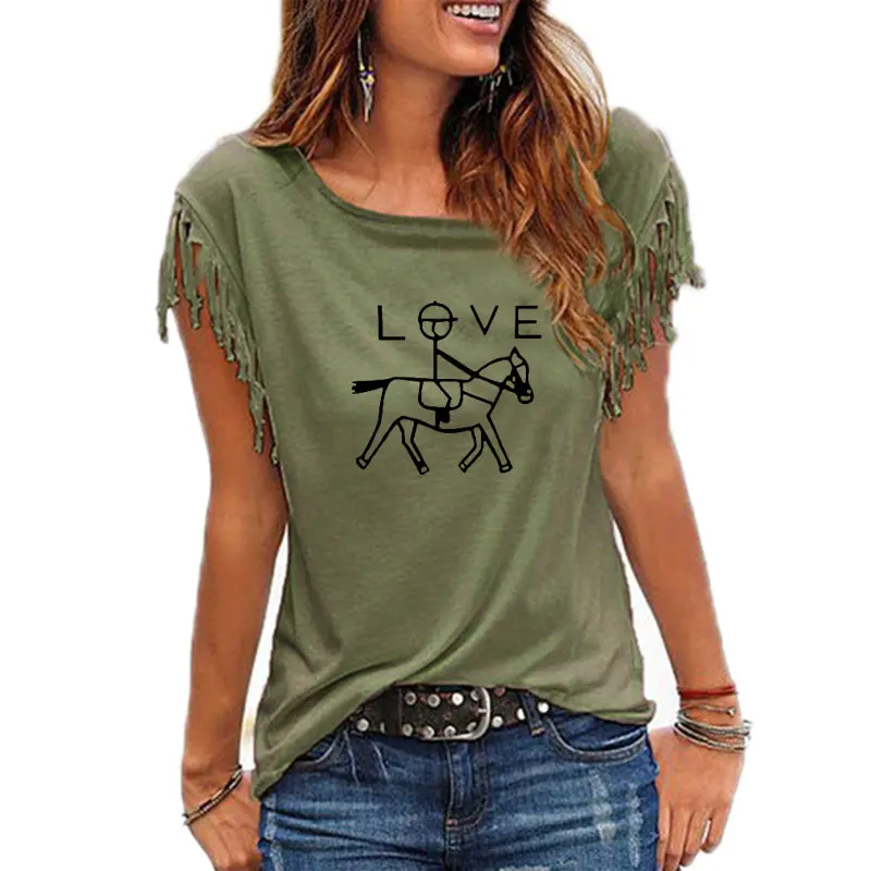 

2019 New Fashion Wait Horse Riding Print Women Tshirt Girl Equestrian Tshirt Horse Lover Women Tops