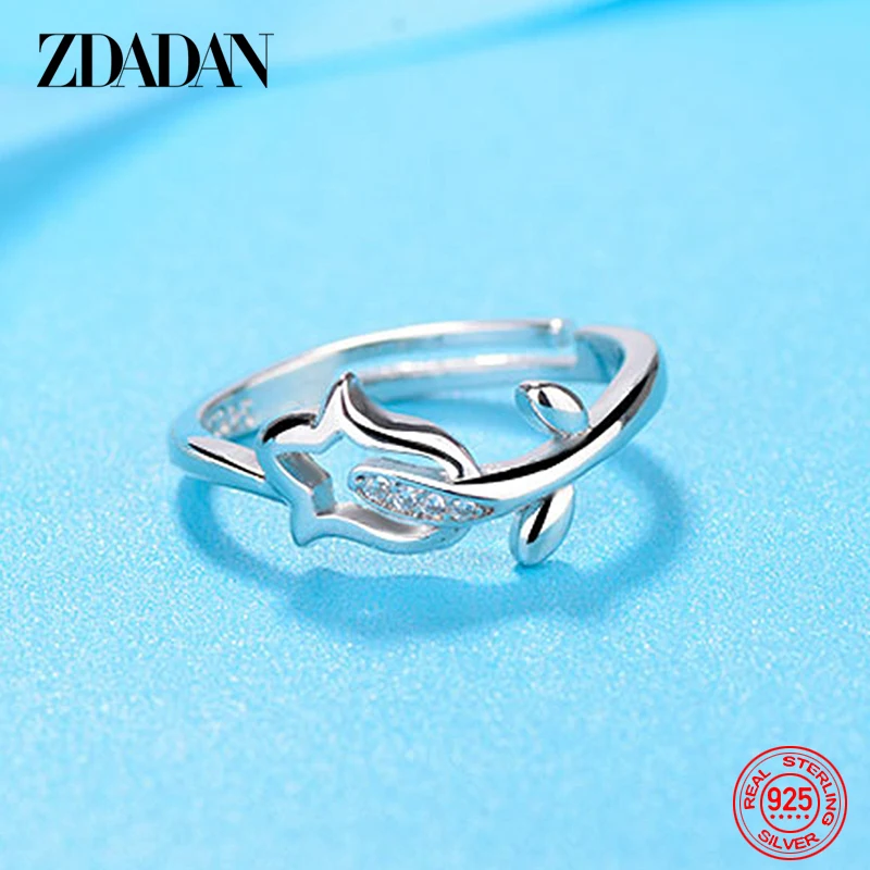 ZDADAN 925 Sterling Silver Mở Rose Flower Vòng Đối Với Phụ Nữ Thời Trang Quyến Rũ Wedding Party Quà Tặng