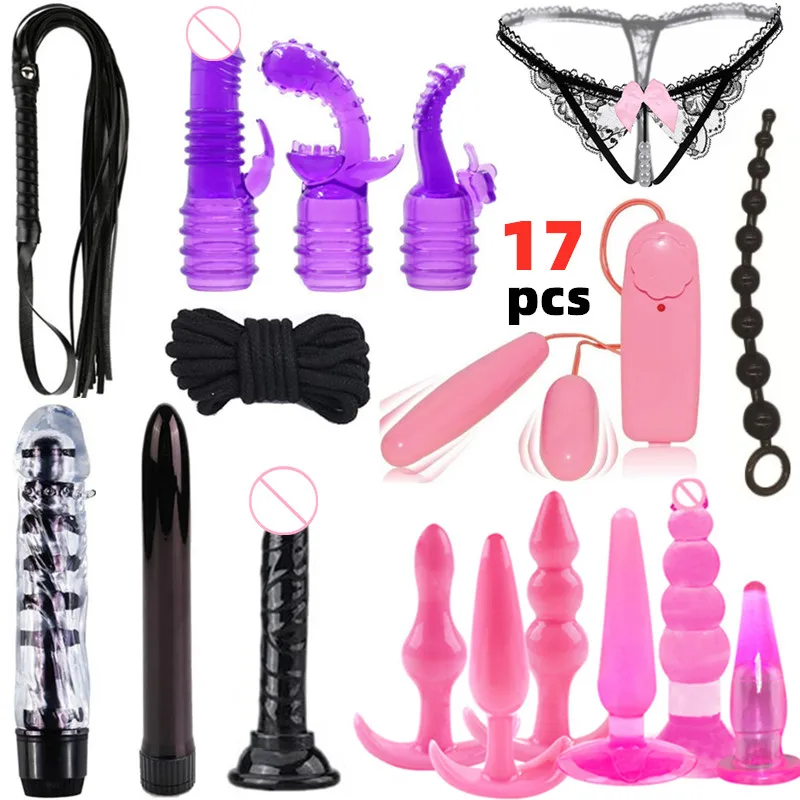 Sex Toys For Couples Erotic Vibrator Anal Bead Butt Plug Whip Rope G Spot Stimulator Dildo BDSM Anal Plug Set Fetish Adult Game