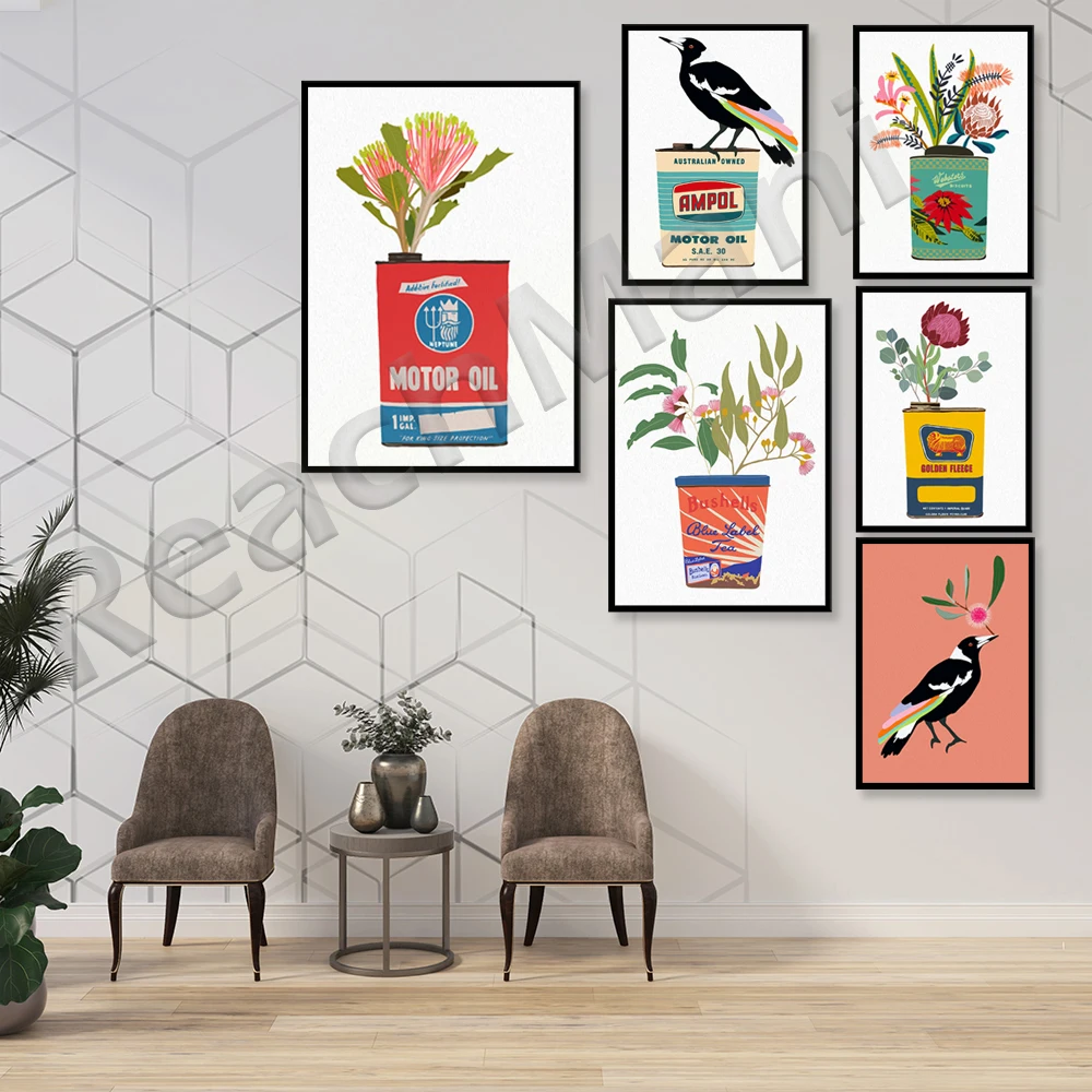 Australian native butcher bird art print blue and white Hampton decorative pattern inspired plant print