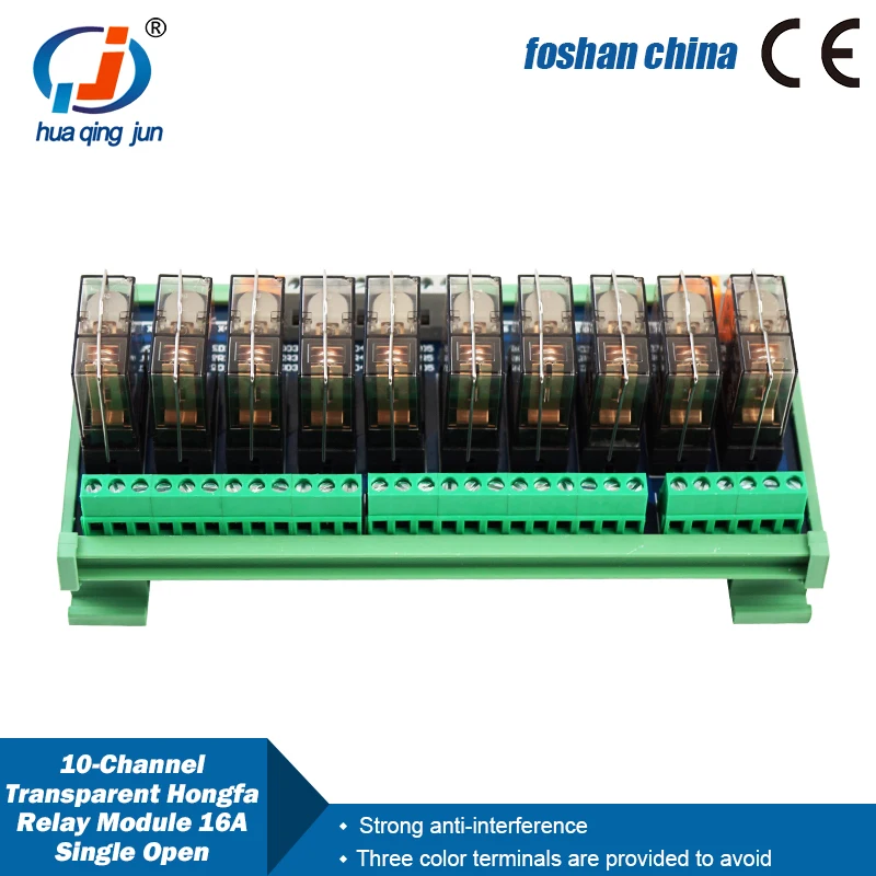

Huaqingjun 10-Channel Transparent Single Open DC24V Relays Hongfa Relay Module 16A Electromagnetic Relay for Parking System