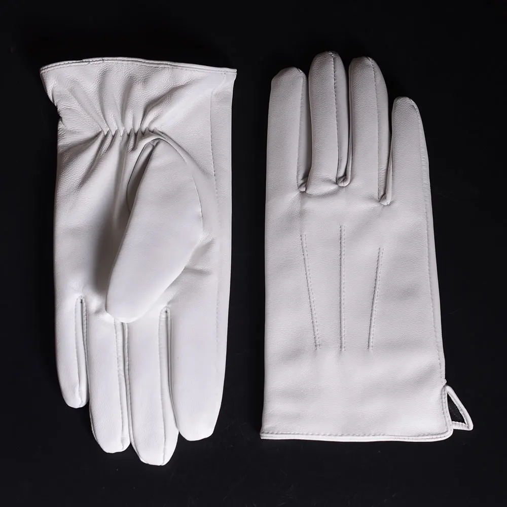 Hommes de Cuir VÉRITABLE En Cuir Véritable Hiver Chaud Blanc Gants Courts